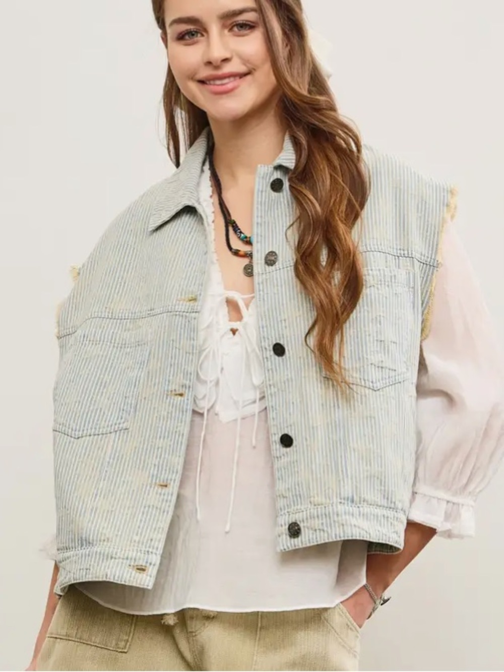 Mustard Seed Light Blue Striped Celestial Vest